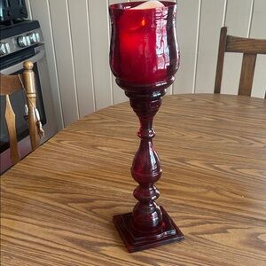 Red Glass 18” Pedestal Candle Holder - different ways to use